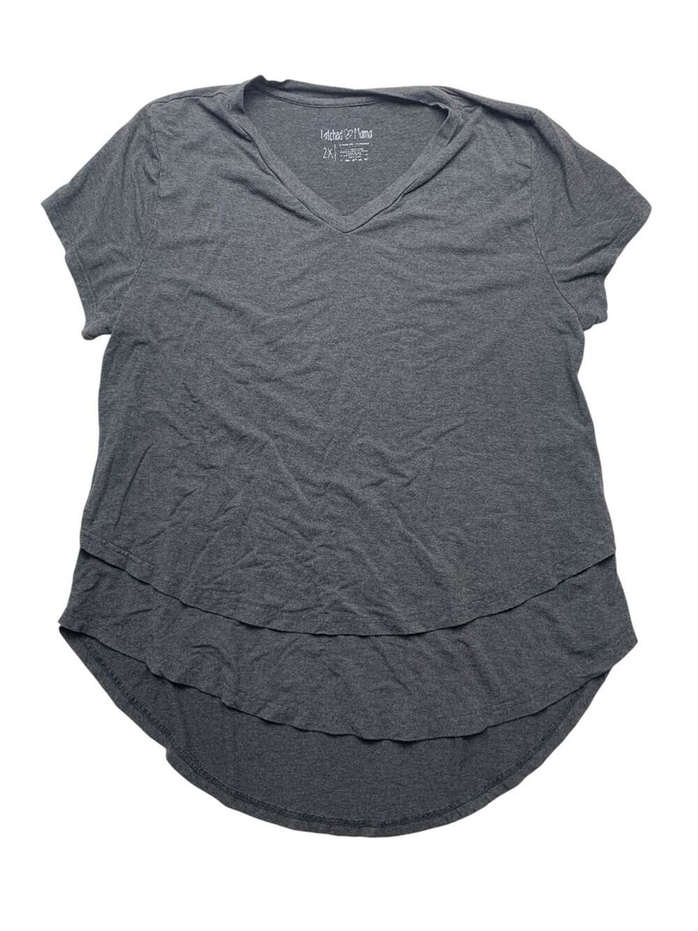 Latched Mama 2x gray nursing breastfeed Charcoal Layered V-Neck Short Sleeve Top